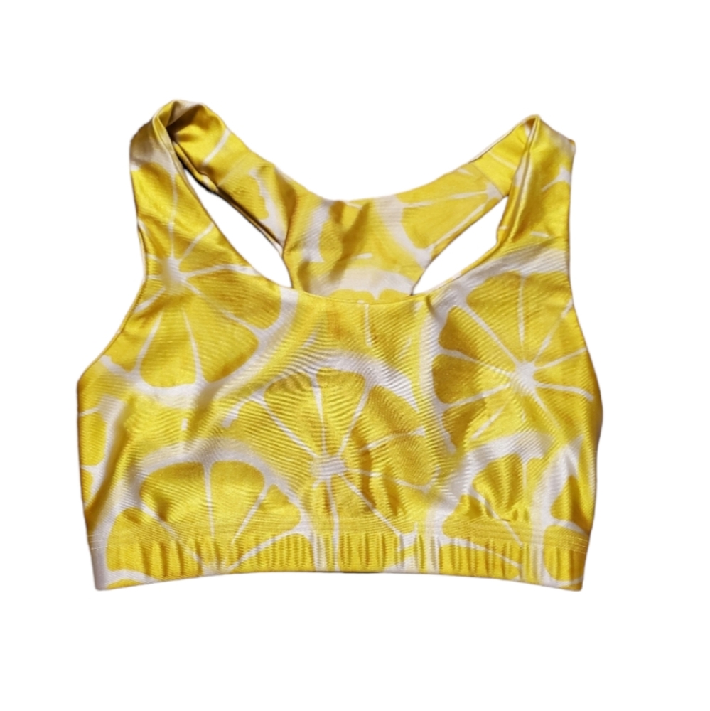 Pineapple Clothing S Lemon Silky Yellow Sports Bra Racerback Athletic Activewear